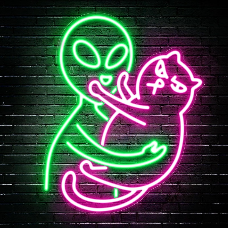 Party Games Best - Letrero de neón Alien Cat, luz